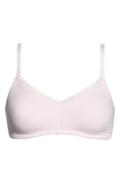 Designed to move with you and adjust to your shape, this wireless bra is made with ultrasoft Pima cotton and features easy-access clips for nursing on the go. 94% Pima cotton, 6% elastane Hand wash, line dry Imported Pink Full Coverage Nursing Bra With Soft Touch, Full Coverage Soft Touch Pink Nursing Bra, Pink Full Coverage Nursing Bra With Removable Pads, Feminine Seamless Full Coverage Nursing Bra, Feminine Pink Nursing Bra With Removable Pads, Cotton Nursing Bra, Nursing Bra, Wireless Bra, Pima Cotton