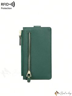 BirdinBag - Stylish RFID Dark Green Card Holder with Zipper, Fashionable PU Material Versatile Pouch Phone Bag With Zipper, Versatile Phone Bag With Zipper Closure, Travel Card Holder With Zipper Closure, Green Wallet With Zipper Closure For Everyday Use, Travel Rectangular Card Holder With Zipper Closure, Green Wallet With Zipper Pocket For Everyday Use, Versatile Card Holder With Zipper Closure, Green Phone Bag With Card Slots For Daily Use, Green Zipper Wallet Pouch