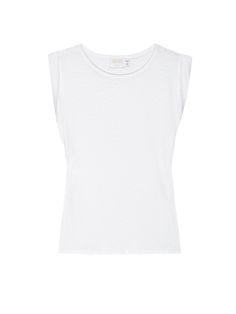 Your go-to muscle tank with extra roomy armholes and an easy, effortlessly bold silhouette. (This one comes in White.) | Women's Janis Tank Top in White | Ethical Essentials Summer Muscle Tee With Dropped Armholes, Summer Workout Muscle Tee With Dropped Armholes, Summer Athleisure Tank T-shirt, Basic Relaxed Fit Muscle Tee For Summer, Sporty Muscle Tee With Dropped Armholes, White Sleeveless Muscle Tee For Everyday, Relaxed Fit Muscle Tee For Workout With Dropped Armholes, Sporty Sleeveless Muscle Tee With Relaxed Fit, Sporty Sleeveless Relaxed Fit Muscle Tee