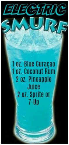 the electric smurf blue curaco mix is in a glass with ice