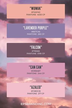 an image of clouds with the words lavender purple on it and below them are four different colors