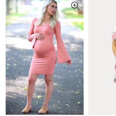 Ash Pink Maternity Dress! Long Sleeve And Stretchy! Never Worn. Tags Attached. Retailed For $66 Maternity Cowgirl, Cowgirl Outfits Pink, Outfit Pregnant, Pink Maternity Dress, Long Sleeve Maternity Dress, Baby Bump Style, Maternity Midi Dress, Bump Style, Baby Shower Dresses