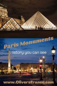 two pictures with the words paris monuments, history you can see