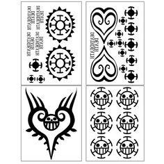 four different tattoo designs in black and white, each with an image of a heart