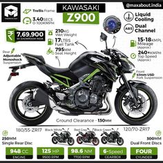 the kawasaki z900 motorcycle is shown in this advert for its upcoming model