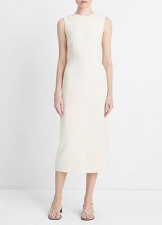 Buy Crew Neck Sheath Dress for USD 297.50 | Vince Fitted Minimalist Midi Dress, Minimalist Fitted Midi Dress, Modern Workwear Dress With Back Zipper, Minimalist Sleeveless Dresses For Workwear, Sleeveless Midi Dress With Structured Shoulders For Work, Modern Work Dress With Back Zipper, Minimalist Sleeveless Dress For Work, Fitted Minimalist Dresses For Work, Fitted Minimalist Spring Dress