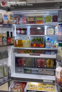 an open refrigerator filled with lots of food