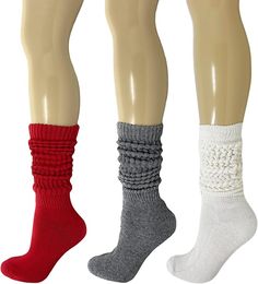 Keep your feet warm and comfortable with these Women's Extra Heavy Cotton Slouch Socks, perfect for any season. Made from 85% cotton, 13% polyamide, and 2% elastane, these socks feature a thick, cushioned sole for added comfort and durability. They can be worn in three different ways: pulled up for knee-length, slouched to mid-calf, or scrunched down to ankle length, making them versatile for any outfit. The moisture-wicking properties keep your feet dry, while the colorful design adds a fun tou Warm Red Casual Socks, Red Casual Knee-high Socks For Winter, Red Casual Knee-high Winter Socks, Casual Red Knee-high Socks For Winter, Casual Red Knee-high Socks For Fall, Comfortable Warm Red Socks, Cozy Red Socks For Fall, Comfortable Stretch Red Socks, Slouch Socks