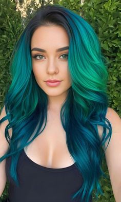 Blue To Green Hair, Blue Green Hair Color Ideas, Blue And Green Hair Ideas, Hair Color Ideas Vivid, Teal Hair Color Turquoise, Greenish Blue Hair, Blue Green Hair Color, Fantasy Hair Color Ideas, Mermaid Green Hair