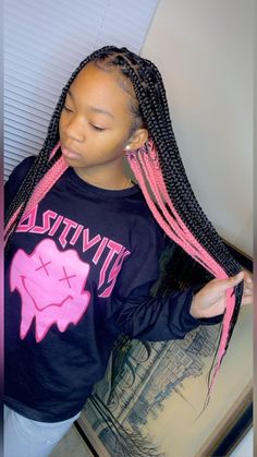 Peek-A-Boo Knotless 😍 in 2022 | Pink and black hair, Black girl braided hairstyles, Half colored hair Medium Pink Peekaboo Braids, Box Braid With Color Underneath, Half Color Braids Black Women, Hidden Color Box Braids, Pika Boo Hair Color Braids, Red And Black Box Braids With Beads, Peekaboo Hair Color Braids Pink, Box Braids With Pink In The Back, Box Braids With Pink Underneath