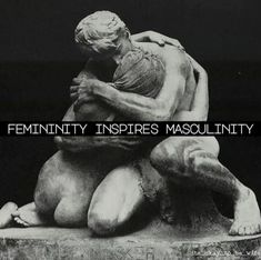 a black and white photo with the words feminineity inspires masculinity