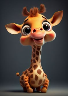 a cartoon giraffe with big eyes sitting down