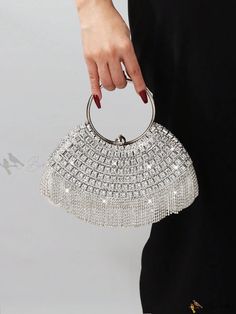 Bird in Bag - Glamorous Women's Clutch Bag with Shimmering Diamond Embellishments Evening Bags With Rhinestone Fringe, Evening Bag With Rhinestone Fringe, Silver Bling Bags For Night Out, Silver Handheld Bag With Bling, Elegant Evening Bags With Rhinestone Fringe, Luxury Party Bags With Rhinestone Fringe, Silver Bling Handheld Bag, Silver Handheld Clutch For Night Out, Handheld Silver Clutch For Night Out