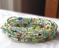 Margarita Beaded Wrap Bracelet with or without by NonaDesigns Bohemian Hand-strung Beads For Party, Green Bohemian Wrap Bracelet With Round Beads, Bohemian Green Wrap Bracelet With Round Beads, Bohemian Wrap Bracelet With Colorful Beads For Party, Green Wrap Bracelet With Colorful Beads, Green Multi-strand Wrap Bracelet As Gift, Bohemian Party Wrap Bracelet With Colorful Beads, Bohemian Multicolor Wrap Bracelet For Party, Spiritual Green Wrap Bracelet For Festival