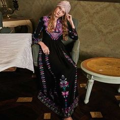 This Boho Inspired Robe Inge is a statement piece for fearless women. Its vibrant embroidered floral pattern and crochet details make it perfect for spring and summer. Embrace your bold side and stand out from the crowd in this flowy, long-sleeved robe. Folk Style Long Sleeve Floral Print Dress, Folk Style Long-sleeved Floral Print Dress, Multicolor Embroidered Long Sleeve Floral Dress, Fall Multicolor Embroidered Long Sleeve Dress, Fall Long Sleeve Dresses With Multicolor Embroidery, Fall Dresses With Multicolor Embroidery And Long Sleeves, Fall Long Sleeve Embroidered Dresses, Spring Long Sleeve Dress With Intricate Embroidery, Casual Long Sleeve Dresses With Geometric Embroidery