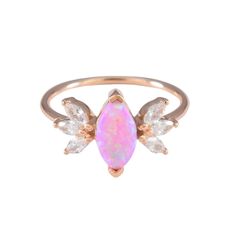 -14kt rose gold vermeil -lab created pink opal -zircon side stones Tennis Jewelry, Simple Band, Solid Gold Necklace, Solid Gold Earrings, Forever Jewelry, Rose Gold Pink, Vermeil Jewelry, Jewelry Cleaner, Pink Opal