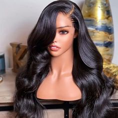 30 Inch 13*4 Frontal Wig Transparent Lace Natural Black 100% Human Hair 180% Density. No Shedding. Body Wave Hair Colorful, Glueless Wigs, Model Pose, Brazilian Remy Hair, Body Wave Wig, Body Wave Hair, Lace Closure Wig, Straight Human Hair, Real Human Hair