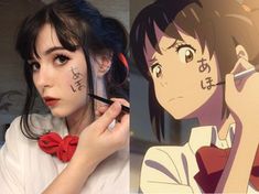 Brown Hair Anime Cosplay, Cosplay Brown Hair Characters, Easy Anime Costumes Women, Brown Hair Cosplay Characters, Black Hair Cosplay Ideas, Cosplay Brown Hair, Simple Anime Cosplay, Mitsuha Cosplay, Easy Anime Cosplay Ideas