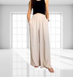 Versatile Beige Wide Leg Pants, Versatile Beige Wide-leg Pants, Versatile Summer Wide Leg Pants Full Length, Versatile Wide Leg Summer Pants, Versatile Full Length Wide Leg Pants For Summer, Versatile Wide Leg Pants For Summer, Versatile Full Length Summer Wide Leg Pants, Summer Workwear Wide Leg Harem Pants, Versatile Wide-leg Summer Pants