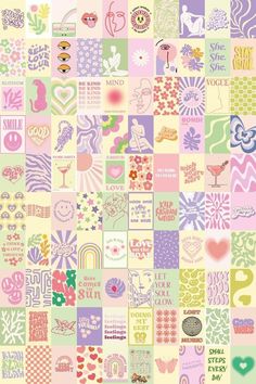 many different colored squares with hearts and flowers on them, all arranged in the same pattern