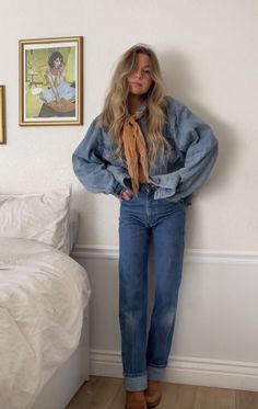 Elevated Cowboy Outfit, Double Denim Cowgirl Outfit, Denver Aesthetic Outfits, Western Dress Up Outfits Women, Woman Western Wear, Stable Hand Outfit, Cowboy Shirt Outfit, Sorority Winter Outfits, Cowboy Casual Attire Women