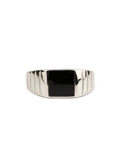 "* Square signet ring with fringes at its edges made of 18k gold plated 925 sterling silver and 925 sterling silver with black enamel. * Hypo-allergenic, lightweight and minimalist. * Available in sizes 8, 9, 10 and 11. Details: * Gold plated 18 carat 925 sterling silver * Also available in 925 sterling silver. * Nickel free This ring will be delivered to you packed in a handcrafted gift box. POLICIES - My shop policies: RETURNS AND EXCHANGES If you would like to make a return, just contact me w Modern Black Enamel Signet Ring For Anniversary, Modern Silver Signet Ring With Black Enamel, Formal Silver Signet Ring With Black Enamel, Modern Silver Enamel Ring For Formal Occasions, Silver Rectangular Signet Ring For Formal Occasions, Formal Rectangular Jewelry With Polished Edges, Classic Silver Enamel Ring For Formal Occasions, Formal Silver Ring With Black Enamel, Rectangular Signet Ring With Polished Edges As Gift