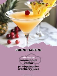 🍹🌴 Unwind with a refreshing Bikini Martini! 🌺🍸 Perfect for beach vibes and summer gatherings. #cocktail #recipe Bikini Martini Ingredients: - 2 oz coconut rum - 1 oz vodka - 2 oz pineapple juice - 1 oz cranberry juice - Pineapple wedge, for garnish Instructions: 1. Fill a shaker with ice. 2. Add coconut rum, vodka, pineapple juice, and cranberry juice. 3. Shake well until chilled. 4. Strain into a martini glass. 5. Garnish with a pineapple wedge. 6. Enjoy the tropical bliss! Escape to a t... Drinks With Coconut Rum, Cranberry Martini, Coconut Rum Drinks, Vodka And Pineapple Juice, Martini Ingredients, Yummy Alcoholic Drinks, Rum Drinks, Martini Recipes, Market Square