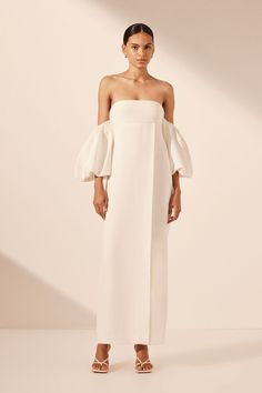 La Lune Otto Puff Sleeve Column Maxi Dress | Ivory | Dresses | Shona Joy Detachable Puff Sleeves, Shona Joy Dress, Lace Formal Dress, Shona Joy, The Modern Bride, Backless Mini Dress, Ivory Dresses, White Maxi, Wedding Fashion