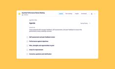 a yellow background with an image of a computer screen and the text quality information meeting agenda