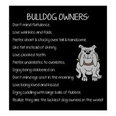 a poster with an image of a bulldog on it's back and words describing the rules