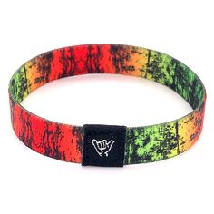 "Every little thing is gonna be alright wearing this weathered Rasta colored band. Available sizes: Extra Small 5.5\" Small 6.5\" Medium 7.5\" Anklet 9\" 3/8\" Width Reversible surf, music and beachy prints. Elastic blend material, can stretch to desired fit. Packaged in natural drawstring gift pouches. Machine washable. Chlorine and saltwater safe." Casual Multicolor Bracelets For Everyday Wear, Casual Multicolor Bracelets For Everyday, Rainbow Casual Bracelets For Everyday, Casual Multicolor Stretch Bracelet For Festival, Multicolor Friendship Wristband, Casual Multicolor Stretch Bracelet For Everyday, Casual Hypoallergenic Friendship Bracelets, Casual Multicolor Hypoallergenic Bracelets, Casual Band Bracelets For Friendship