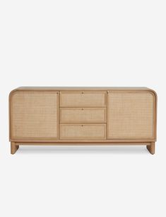 the sideboard is made from wood and has two drawers, one with three doors