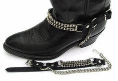 Biker Boots Boot Chains Black Topgrain Cowhide Leather with Cycle Chains Biker Boots Outfit, Cycle Chain, Biker Chain, Harley Davidson Shoes, Boot Chains, Boot Bling, Spur Straps, Black Cowboy, Cowboy Outfits