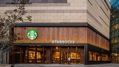 the starbucks store is located in an upscale building