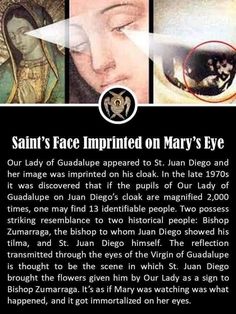 an advertisement for saint's face imprint on mary's eye, with pictures of the eyes