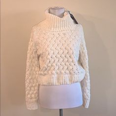 Kendall + Kylie Cream Sweater Size: Xs Color: Winter White Brand New Original Tags Enjoy Fast Shipping From A Trusted Poshmark Ambassador With Over 1,415 Pieces Sold And 100+ Love Notes Received To Date! Questions Please Ask Bundle For The Best Priceshares Are Appreciated Cozy Fitted White Top, White Fitted Cable Knit Sweater, Date Questions, Brown Cable Knit Sweater, Kendall And Kylie Collection, Chunky Knit Cowl, Crop Top Jacket, Brown Knit Sweater, Brown Cardigan