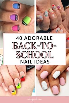 Back To School Manicure Ideas, Back To School Nail Ideas Almond, Gel Nail Designs Back To School, Nails For Teachers Back To School, Back To School Nail Art For Teachers, Preschool Nail Designs, Back To School Nails Almond Shape, Beginning Of School Nails, Nail Designs For Teachers