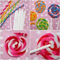 the process of making candy lollipops is shown