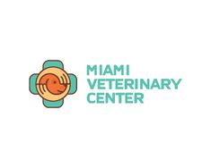 the miami veterinary center logo is shown in blue and orange colors, with an image of a