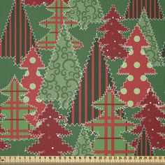 christmas trees on green and red fabric