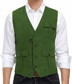 Mens Tweed Waistcoats Vintage Fishing Hunting Herringbone Vests Large XL XXL 3XL | eBay Fitted Sweater Vest With Pockets For Fall, Fitted Fall Sweater Vest With Pockets, Fitted Green Vest For Fall, Casual Tweed Vest For Winter, Winter Tweed Vest With Pockets, Fall Tweed Vest With Pockets, Hunting Vest Men, Mens Tweed Waistcoat, Sleeveless Hunting Vest Outerwear