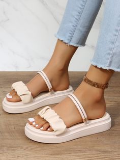 Sandalias deportivas con diseño fruncido multidireccional desgaste de talón abierto | SHEIN USA Daily Shoes, Flatform Sandals, Slingback Sandals, Tea Length Dresses, Slim Fit Dresses