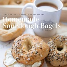 homemade sourdough bagels with cream cheese and poppy seed sprinkles