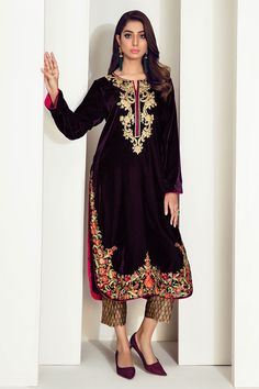 Aisha Imran. Roseate Velvet Kurta With Intricate Embroidery For Diwali, Elegant Velvet Salwar Kameez With Intricate Embroidery, Designer Velvet Traditional Wear With Long Sleeves, Designer Velvet Kurta With Embroidery, Elegant Velvet Kurta With Intricate Embroidery, Designer Long Sleeve Velvet Salwar Kameez, Velvet Kurta With Intricate Embroidery In Traditional Drape, Velvet Long Sleeve Salwar Kameez With Resham Embroidery, Velvet Salwar Kameez With Dabka Work And Long Sleeve