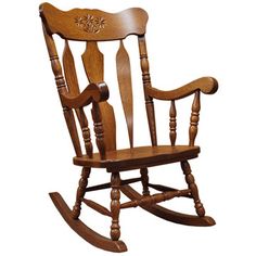 a wooden rocking chair on a white background