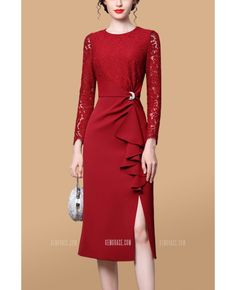 Buy lace long sleeved sheath wedding guest dress with ruffles at wholesale price online. Free shipping and pro custom service since 2009. Knee Length Wedding Dress, Sheath Wedding, Dress With Ruffles, Guest Dress, Guest Dresses, Wedding Guest Dress, Wedding Guest, Ruffles, Knee Length