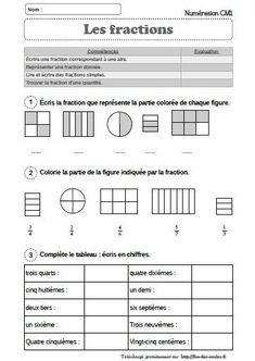 the worksheet for fraction numbers and fractions in french, with pictures on it