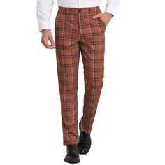 There is a variety of trousers in different colors and plaid patterns, which are fashionable and not monotonous. These men's trousers accentuate your figure without being too tight or too loose. Perfect for work, business, workout, party, date, golf or at home with family and friends. These plaid trousers are a must-have in every man's wardrobe. Mens Plaid Dress Pants, Checked Pants, Plaid Dress Pants, Dress Pant Suit, Plaid Trousers, Stretch Dress Pants, Pants Brown, Business Dress, Plaid Suit