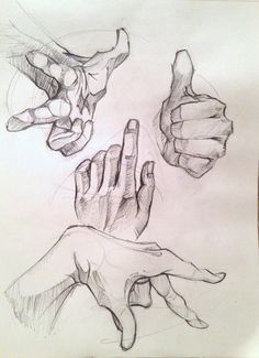 three different hands are shown in this drawing