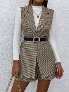 Women Waistcoat Outfit, Waistcoat Outfit, Women Waistcoat, Gingham Outfit, Waistcoat Woman, Stylish Work Attire, Woman Suit Fashion, Stylish Dress Designs